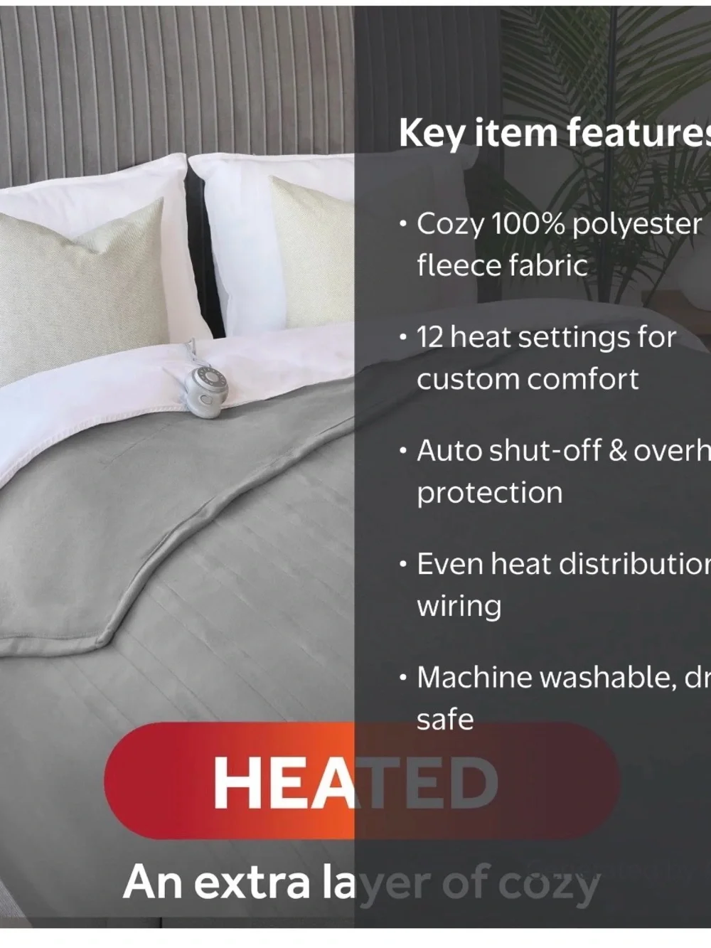 Sunbeam Fleece Heated Blanket Electric Blanket Gray Twin